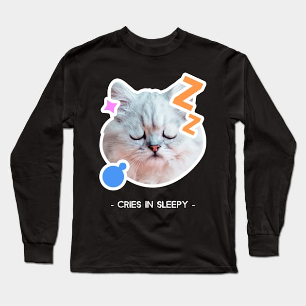 cat cries in sleepy Long Sleeve T-Shirt by Purrfect Shop